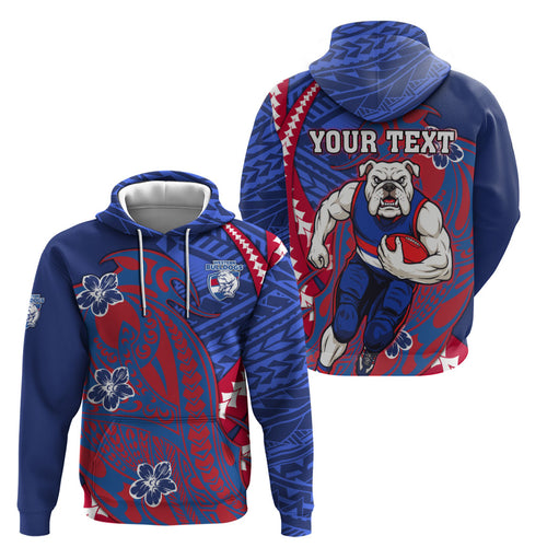 Personalized Western Bulldogs Zip Hoodie Polynesian Tribal Bulldog Mascot With Hibiscus Floral Art
