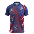 Personalized Western Bulldogs Zipper Polo Shirt Polynesian Tribal Bulldog Mascot With Hibiscus Floral Art
