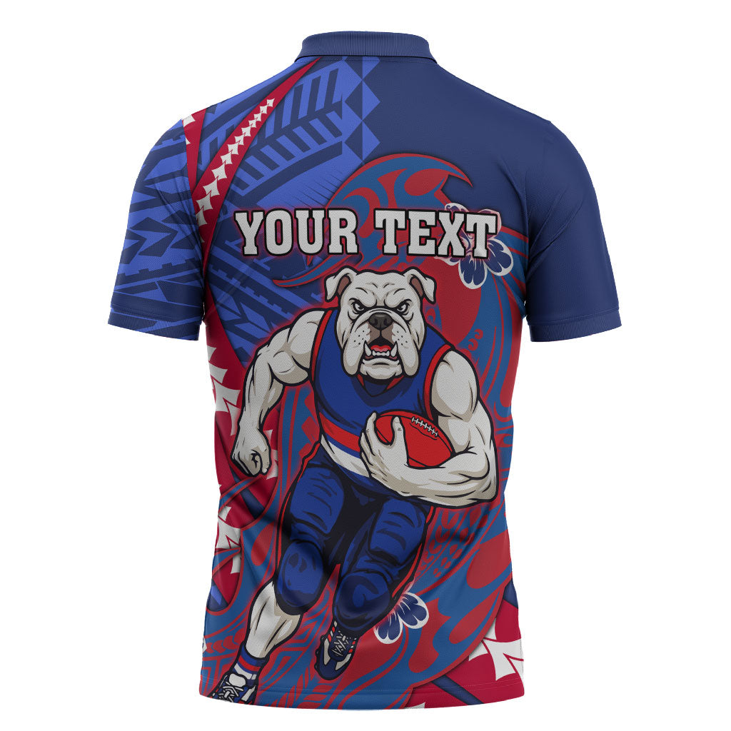 Personalized Western Bulldogs Zipper Polo Shirt Polynesian Tribal Bulldog Mascot With Hibiscus Floral Art
