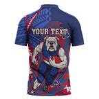 Personalized Western Bulldogs Zipper Polo Shirt Polynesian Tribal Bulldog Mascot With Hibiscus Floral Art
