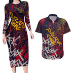 Adelaide Crows Couples Matching Long Sleeve Bodycon Dress and Hawaiian Shirt Street Art Urban Graffiti Football