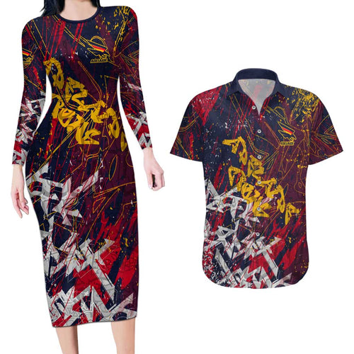 Adelaide Crows Couples Matching Long Sleeve Bodycon Dress and Hawaiian Shirt Street Art Urban Graffiti Football