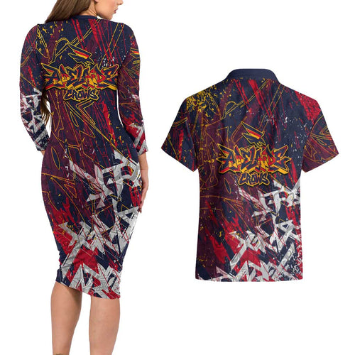 Adelaide Crows Couples Matching Long Sleeve Bodycon Dress and Hawaiian Shirt Street Art Urban Graffiti Football