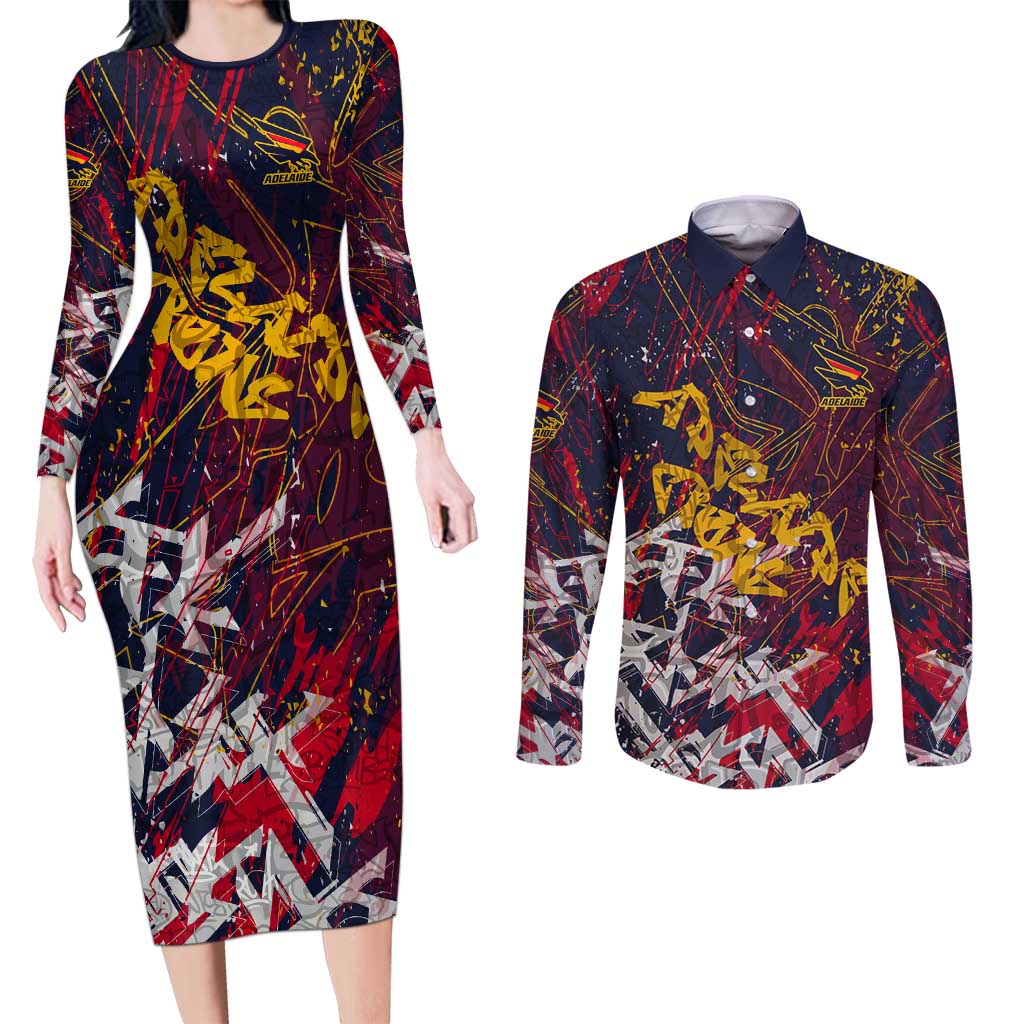 Adelaide Crows Couples Matching Long Sleeve Bodycon Dress and Long Sleeve Button Shirt Street Art Urban Graffiti Football