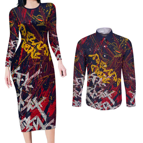 Adelaide Crows Couples Matching Long Sleeve Bodycon Dress and Long Sleeve Button Shirt Street Art Urban Graffiti Football
