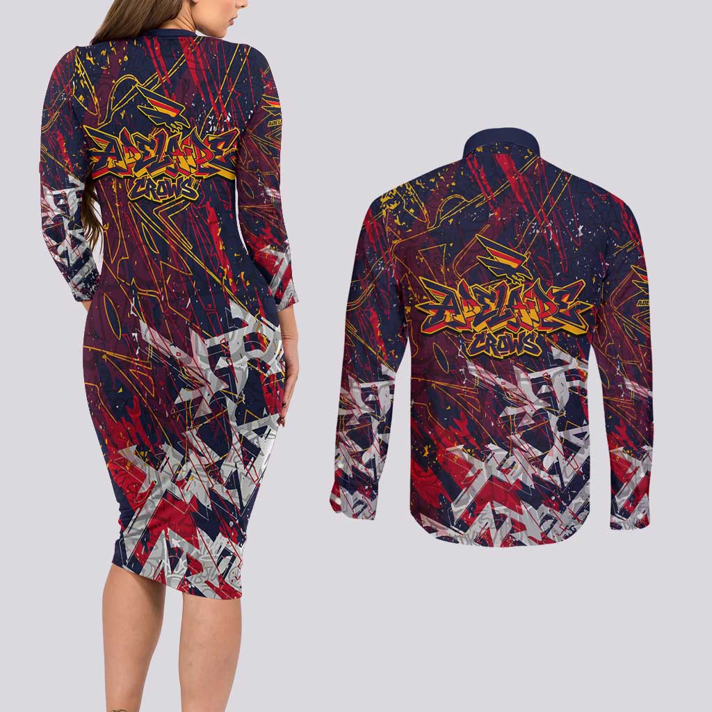 Adelaide Crows Couples Matching Long Sleeve Bodycon Dress and Long Sleeve Button Shirt Street Art Urban Graffiti Football