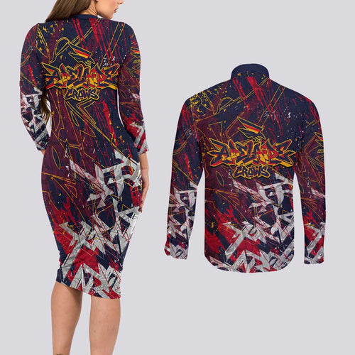 Adelaide Crows Couples Matching Long Sleeve Bodycon Dress and Long Sleeve Button Shirt Street Art Urban Graffiti Football