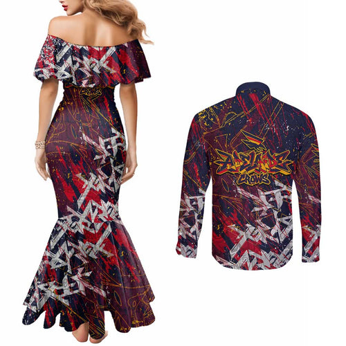 Adelaide Crows Couples Matching Mermaid Dress and Long Sleeve Button Shirt Street Art Urban Graffiti Football
