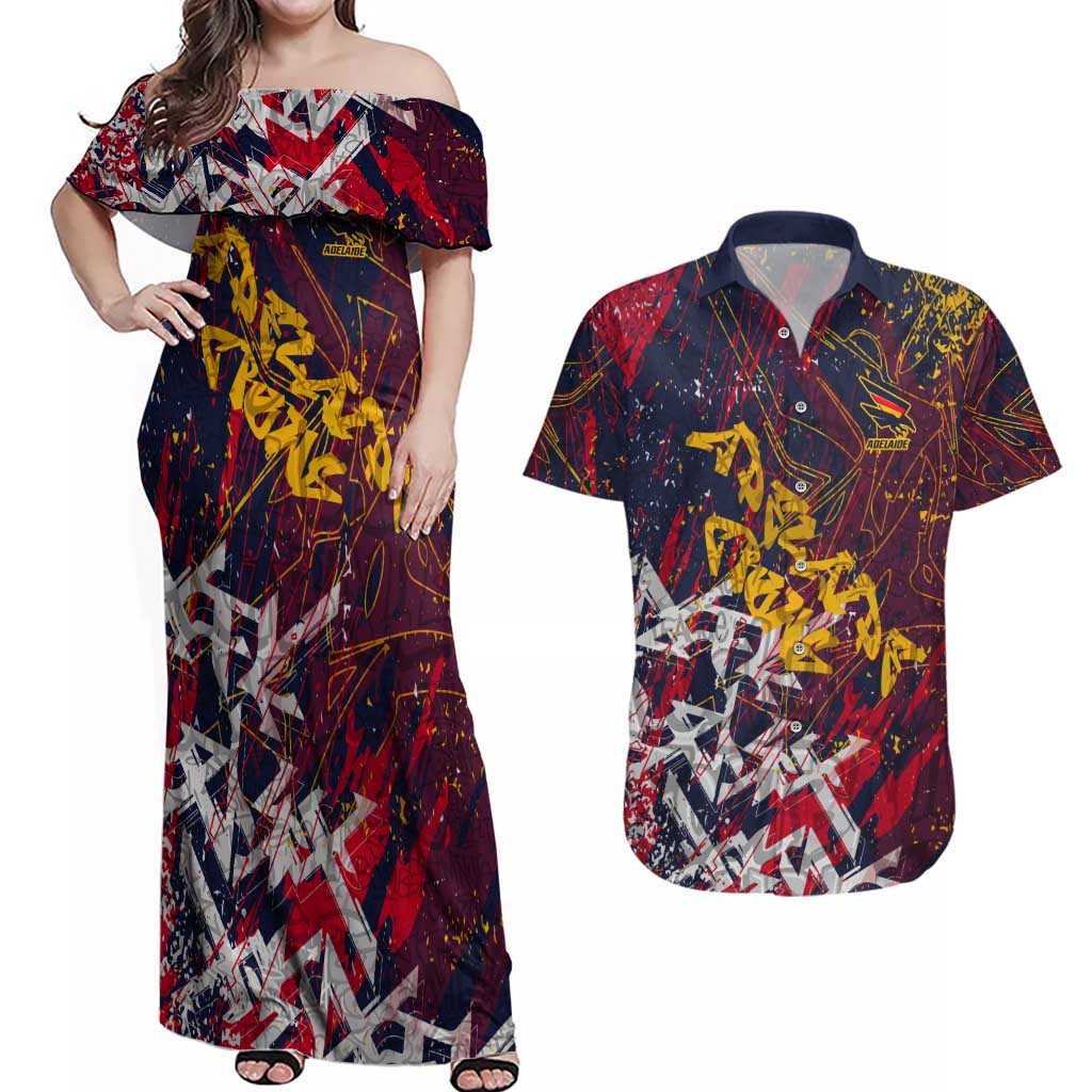 Adelaide Crows Couples Matching Off Shoulder Maxi Dress and Hawaiian Shirt Street Art Urban Graffiti Football