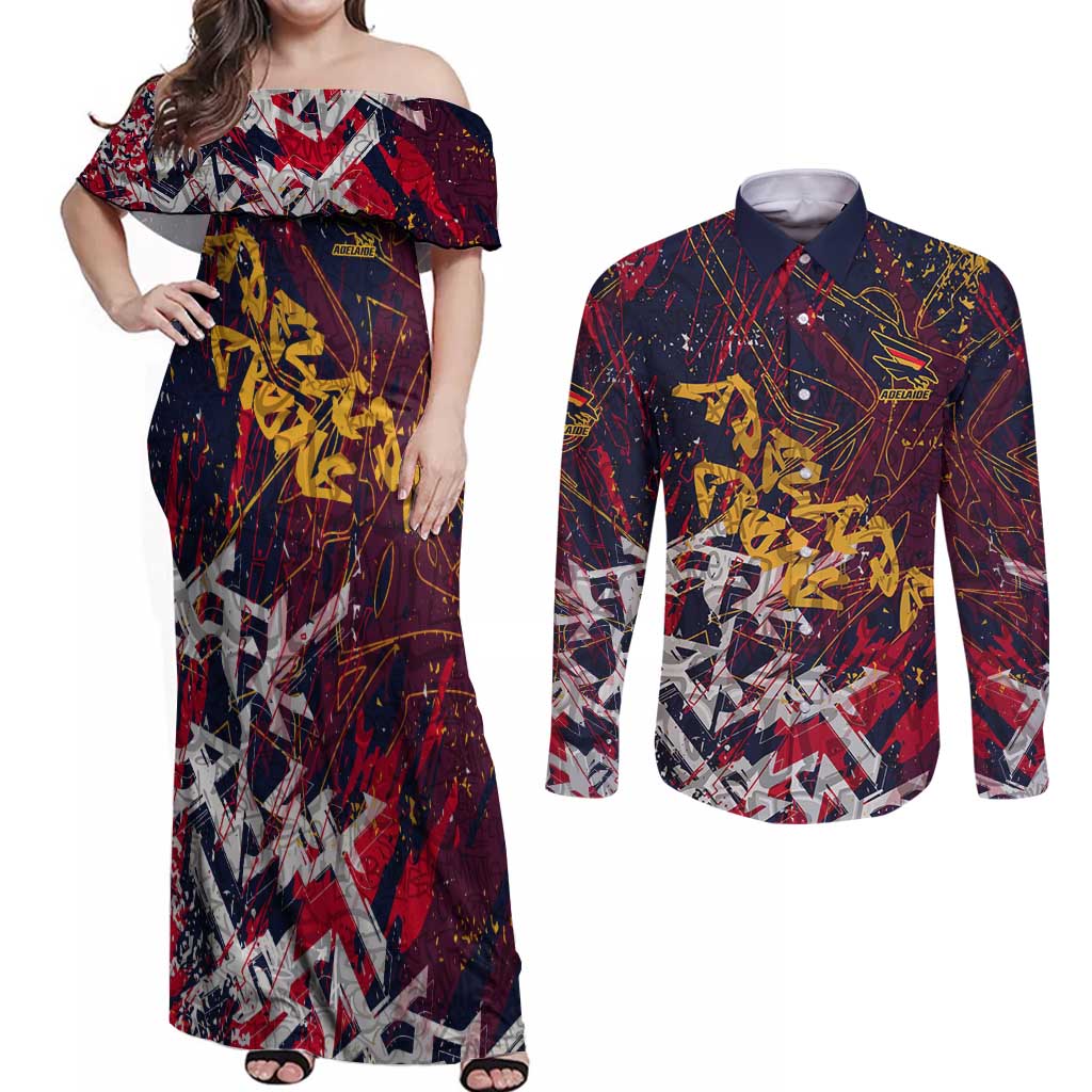 Adelaide Crows Couples Matching Off Shoulder Maxi Dress and Long Sleeve Button Shirt Street Art Urban Graffiti Football