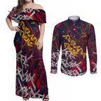 Adelaide Crows Couples Matching Off Shoulder Maxi Dress and Long Sleeve Button Shirt Street Art Urban Graffiti Football