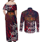 Adelaide Crows Couples Matching Off Shoulder Maxi Dress and Long Sleeve Button Shirt Street Art Urban Graffiti Football