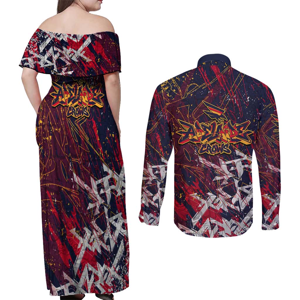 Adelaide Crows Couples Matching Off Shoulder Maxi Dress and Long Sleeve Button Shirt Street Art Urban Graffiti Football