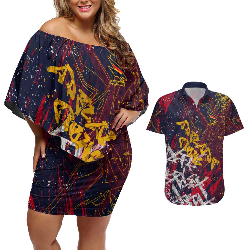 Adelaide Crows Couples Matching Off Shoulder Short Dress and Hawaiian Shirt Street Art Urban Graffiti Football