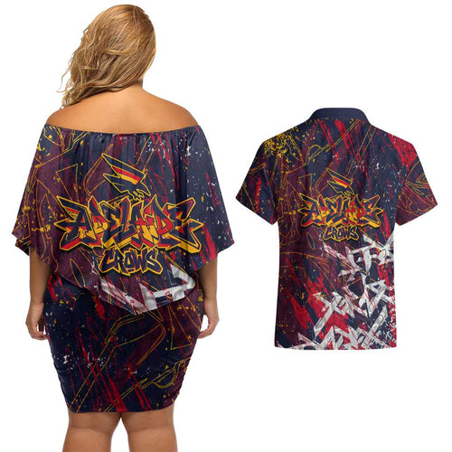 Adelaide Crows Couples Matching Off Shoulder Short Dress and Hawaiian Shirt Street Art Urban Graffiti Football