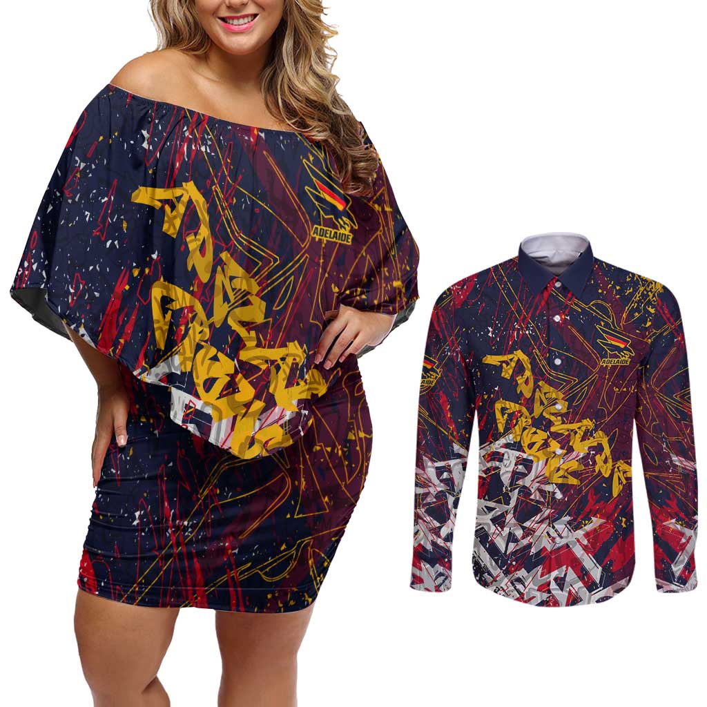 Adelaide Crows Couples Matching Off Shoulder Short Dress and Long Sleeve Button Shirt Street Art Urban Graffiti Football