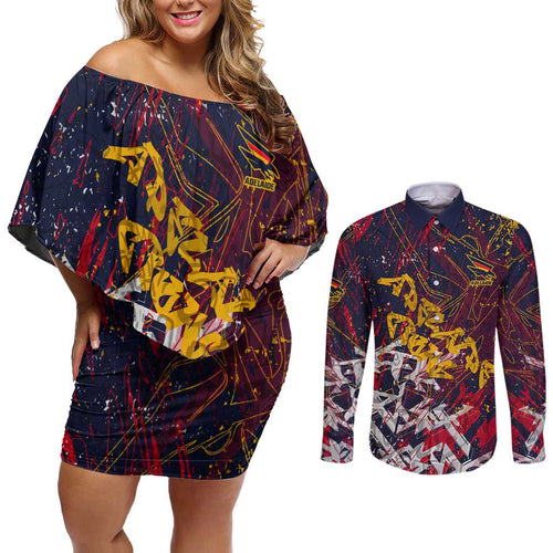 Adelaide Crows Couples Matching Off Shoulder Short Dress and Long Sleeve Button Shirt Street Art Urban Graffiti Football
