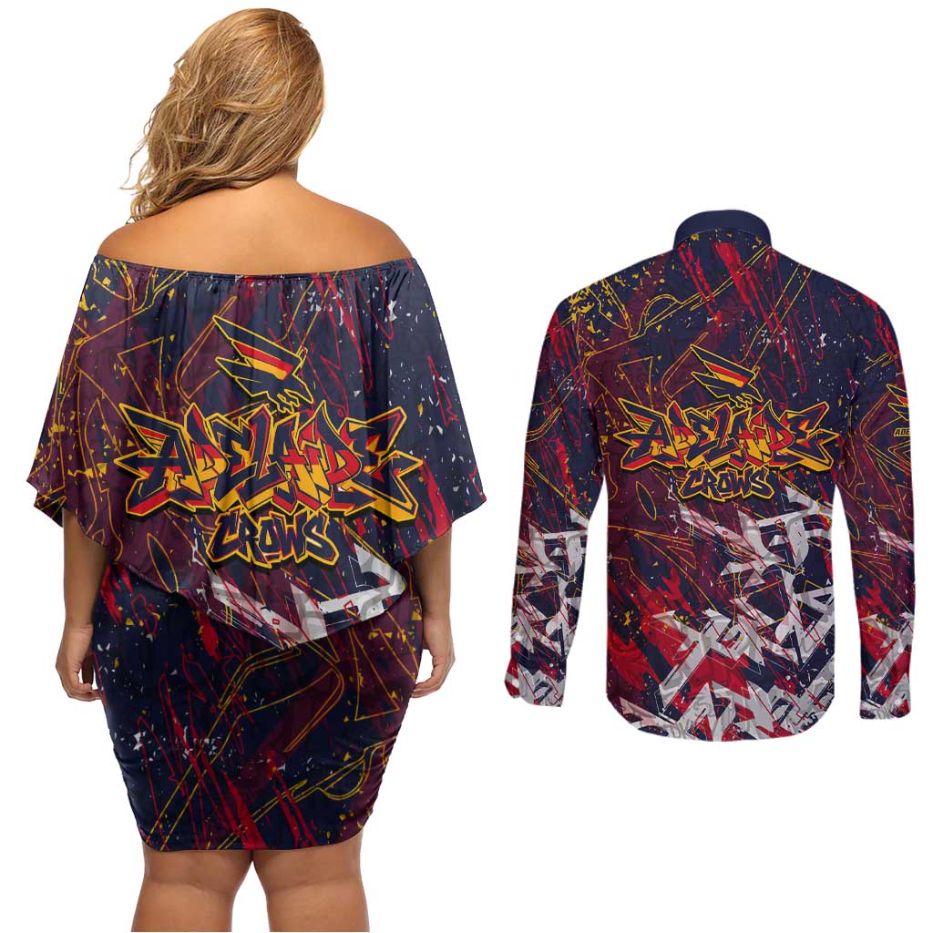 Adelaide Crows Couples Matching Off Shoulder Short Dress and Long Sleeve Button Shirt Street Art Urban Graffiti Football