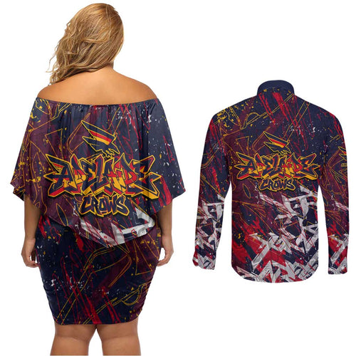 Adelaide Crows Couples Matching Off Shoulder Short Dress and Long Sleeve Button Shirt Street Art Urban Graffiti Football