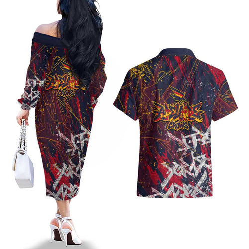 Adelaide Crows Couples Matching Off The Shoulder Long Sleeve Dress and Hawaiian Shirt Street Art Urban Graffiti Football