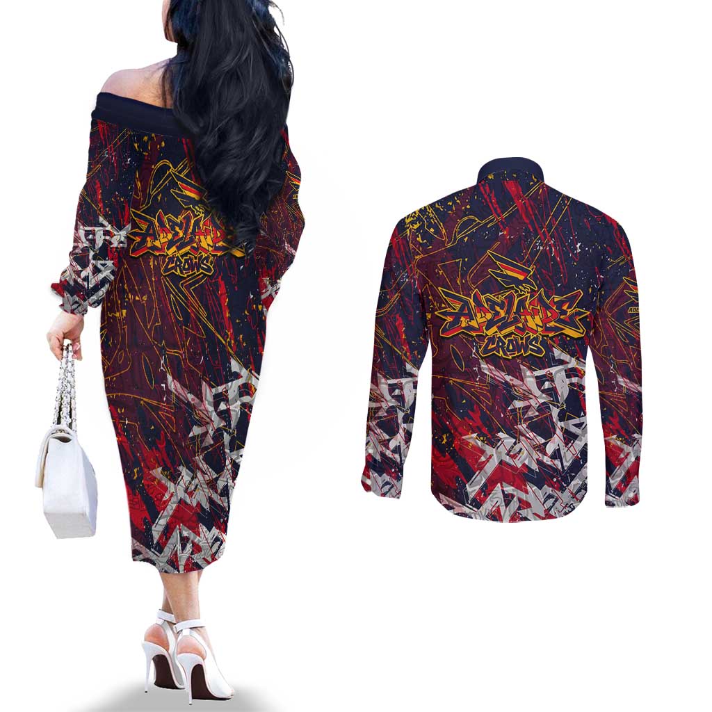 Adelaide Crows Couples Matching Off The Shoulder Long Sleeve Dress and Long Sleeve Button Shirt Street Art Urban Graffiti Football