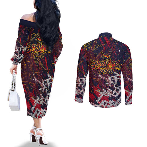 Adelaide Crows Couples Matching Off The Shoulder Long Sleeve Dress and Long Sleeve Button Shirt Street Art Urban Graffiti Football
