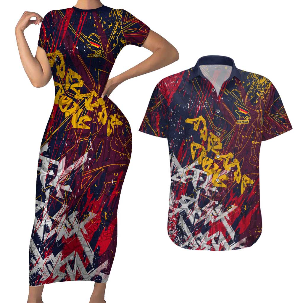 Adelaide Crows Couples Matching Short Sleeve Bodycon Dress and Hawaiian Shirt Street Art Urban Graffiti Football
