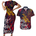 Adelaide Crows Couples Matching Short Sleeve Bodycon Dress and Hawaiian Shirt Street Art Urban Graffiti Football