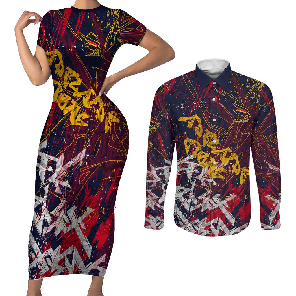 Adelaide Crows Couples Matching Short Sleeve Bodycon Dress and Long Sleeve Button Shirt Street Art Urban Graffiti Football