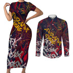 Adelaide Crows Couples Matching Short Sleeve Bodycon Dress and Long Sleeve Button Shirt Street Art Urban Graffiti Football
