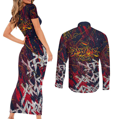 Adelaide Crows Couples Matching Short Sleeve Bodycon Dress and Long Sleeve Button Shirt Street Art Urban Graffiti Football