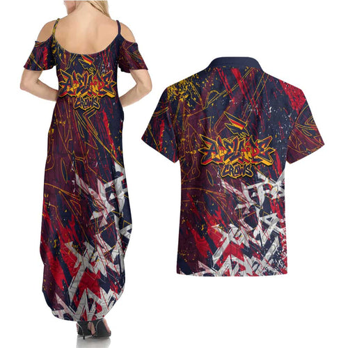 Adelaide Crows Couples Matching Summer Maxi Dress and Hawaiian Shirt Street Art Urban Graffiti Football
