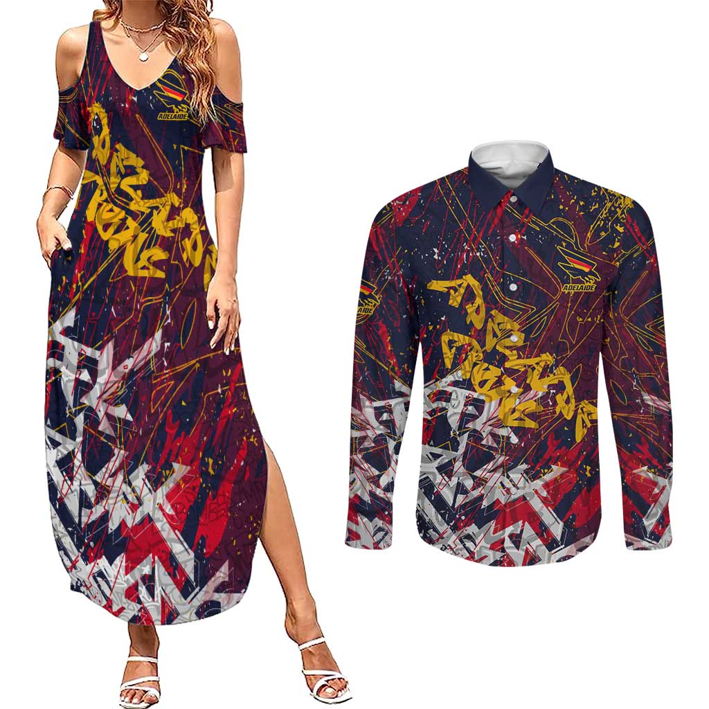 Adelaide Crows Couples Matching Summer Maxi Dress and Long Sleeve Button Shirt Street Art Urban Graffiti Football
