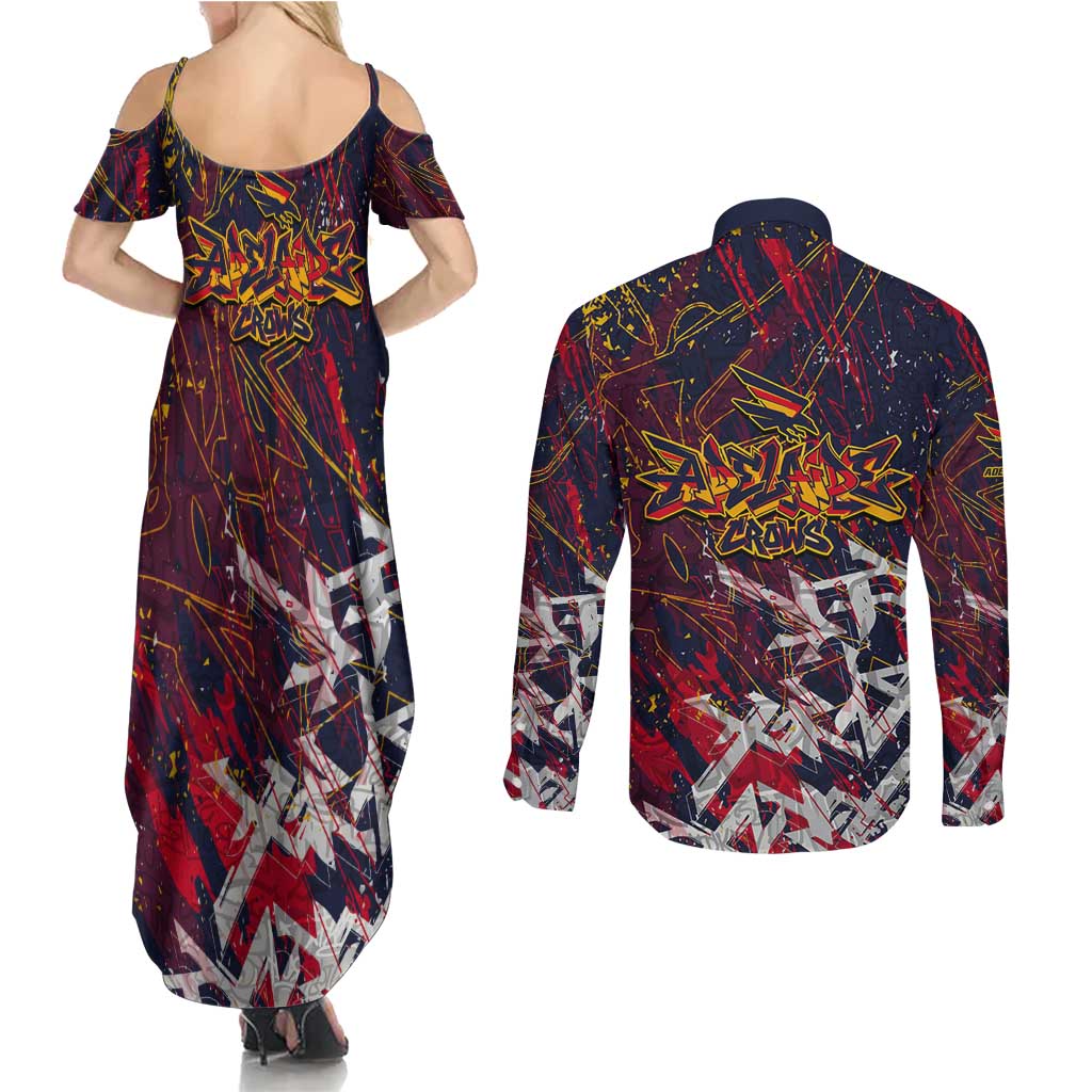 Adelaide Crows Couples Matching Summer Maxi Dress and Long Sleeve Button Shirt Street Art Urban Graffiti Football