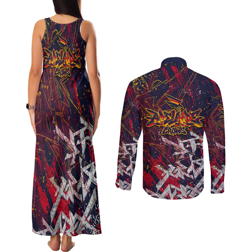 Adelaide Crows Couples Matching Tank Maxi Dress and Long Sleeve Button Shirt Street Art Urban Graffiti Football