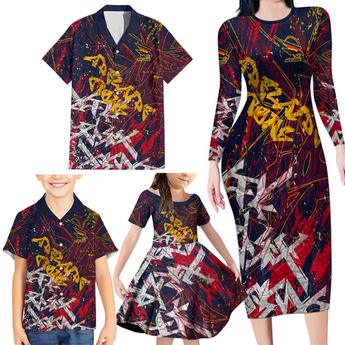 Adelaide Crows Family Matching Long Sleeve Bodycon Dress and Hawaiian Shirt Street Art Urban Graffiti Football