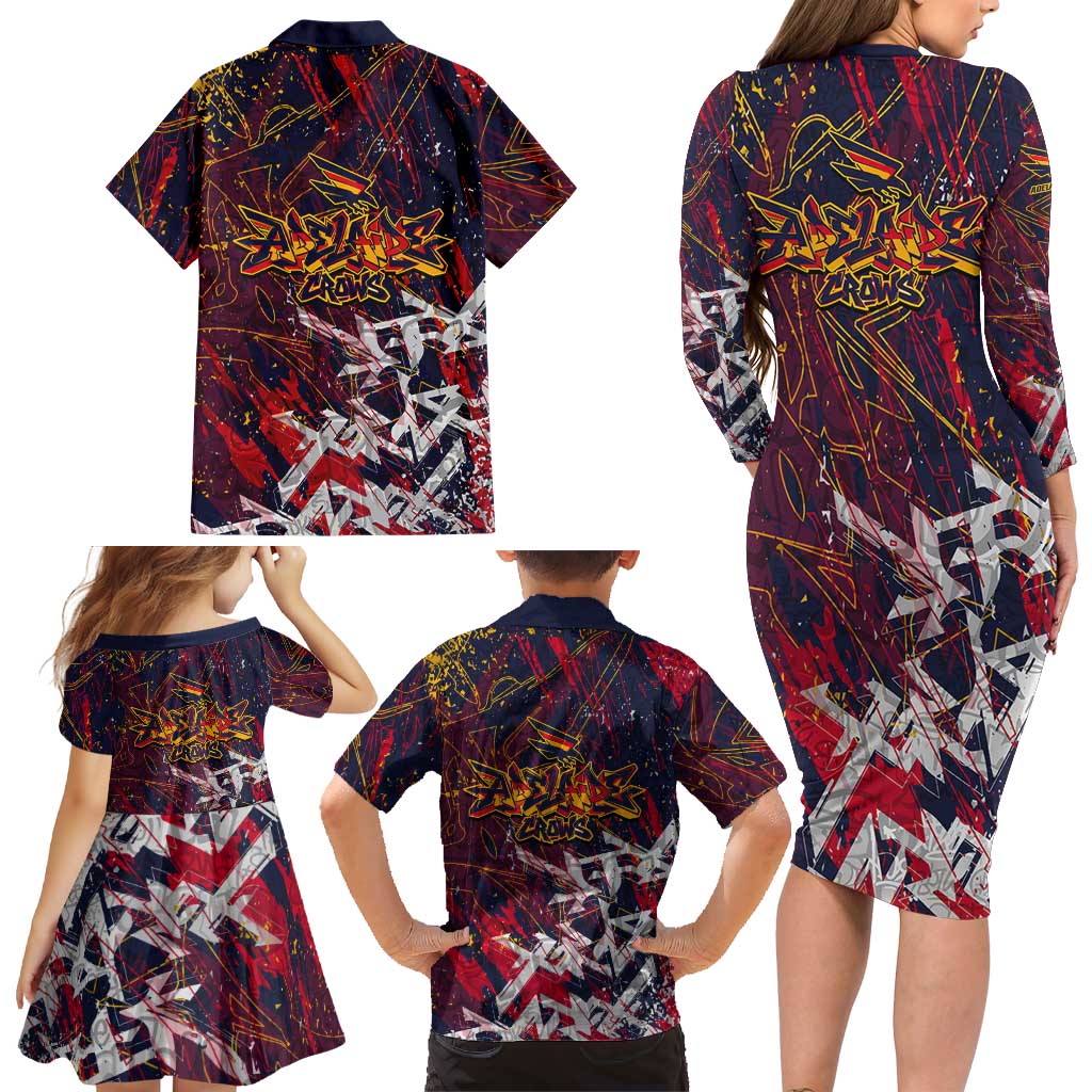 Adelaide Crows Family Matching Long Sleeve Bodycon Dress and Hawaiian Shirt Street Art Urban Graffiti Football