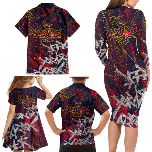 Adelaide Crows Family Matching Long Sleeve Bodycon Dress and Hawaiian Shirt Street Art Urban Graffiti Football