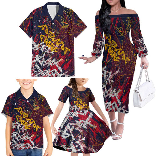 Adelaide Crows Family Matching Off The Shoulder Long Sleeve Dress and Hawaiian Shirt Street Art Urban Graffiti Football
