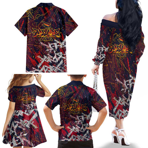 Adelaide Crows Family Matching Off The Shoulder Long Sleeve Dress and Hawaiian Shirt Street Art Urban Graffiti Football