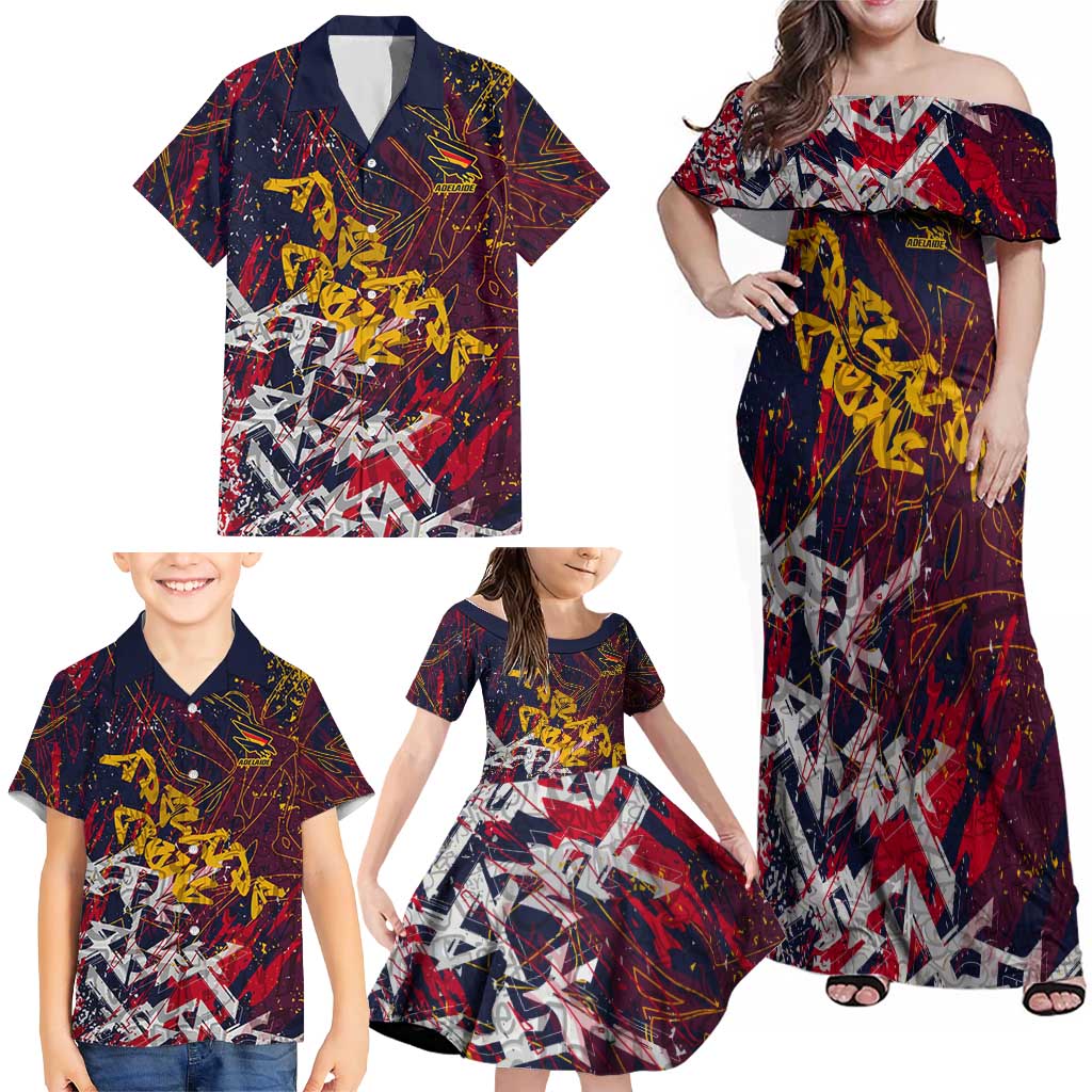 Adelaide Crows Family Matching Off Shoulder Maxi Dress and Hawaiian Shirt Street Art Urban Graffiti Football