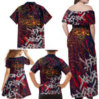 Adelaide Crows Family Matching Off Shoulder Maxi Dress and Hawaiian Shirt Street Art Urban Graffiti Football