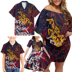 Adelaide Crows Family Matching Off Shoulder Short Dress and Hawaiian Shirt Street Art Urban Graffiti Football