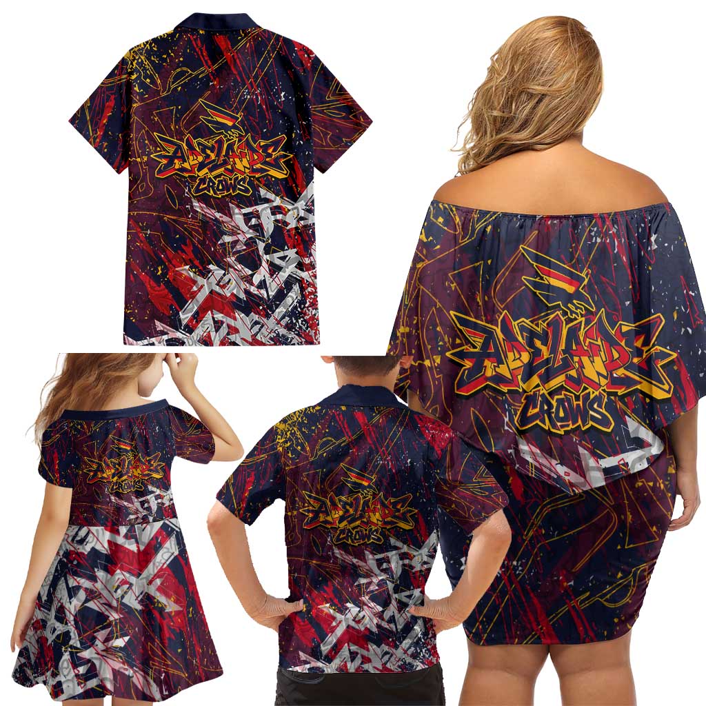 Adelaide Crows Family Matching Off Shoulder Short Dress and Hawaiian Shirt Street Art Urban Graffiti Football