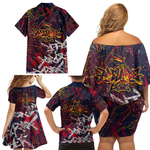 Adelaide Crows Family Matching Off Shoulder Short Dress and Hawaiian Shirt Street Art Urban Graffiti Football