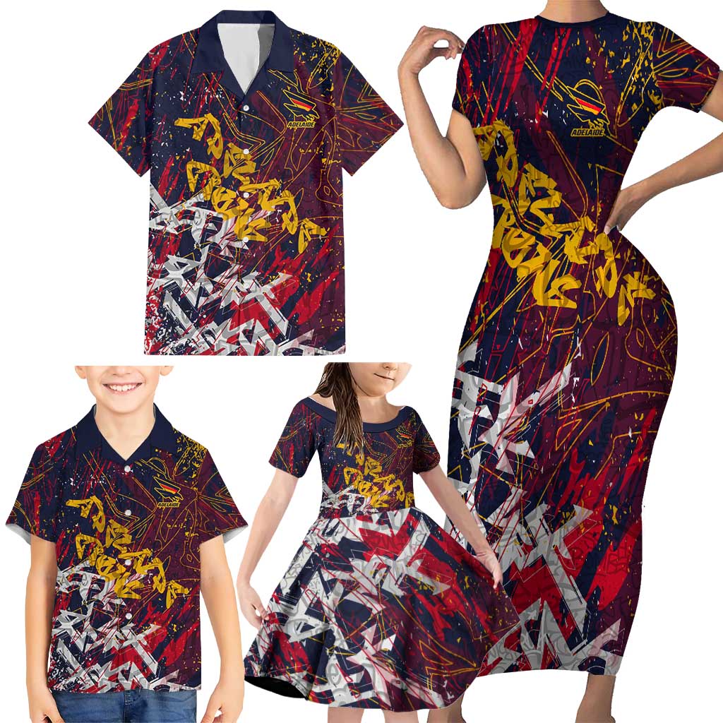Adelaide Crows Family Matching Short Sleeve Bodycon Dress and Hawaiian Shirt Street Art Urban Graffiti Football