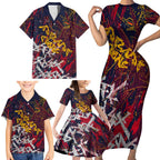 Adelaide Crows Family Matching Short Sleeve Bodycon Dress and Hawaiian Shirt Street Art Urban Graffiti Football