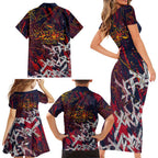 Adelaide Crows Family Matching Short Sleeve Bodycon Dress and Hawaiian Shirt Street Art Urban Graffiti Football