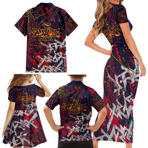 Adelaide Crows Family Matching Short Sleeve Bodycon Dress and Hawaiian Shirt Street Art Urban Graffiti Football