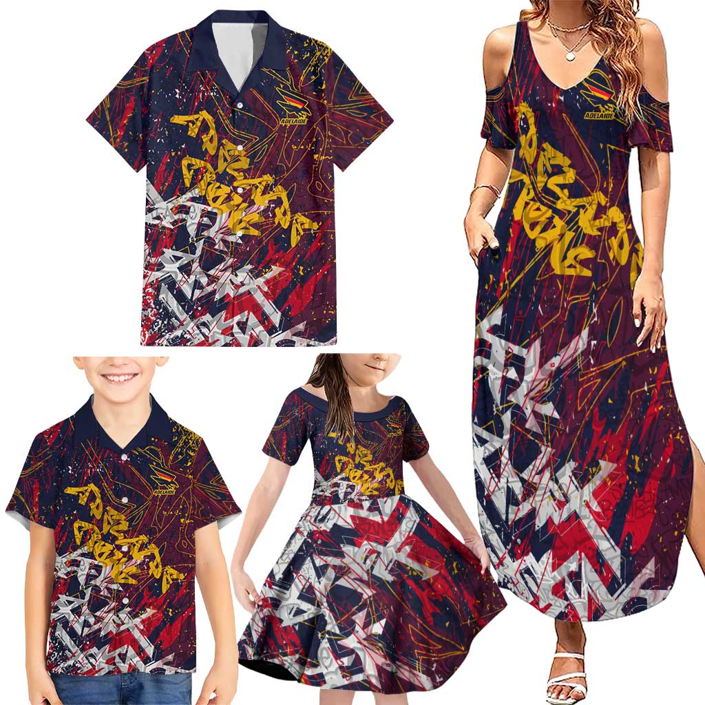 Adelaide Crows Family Matching Summer Maxi Dress and Hawaiian Shirt Street Art Urban Graffiti Football